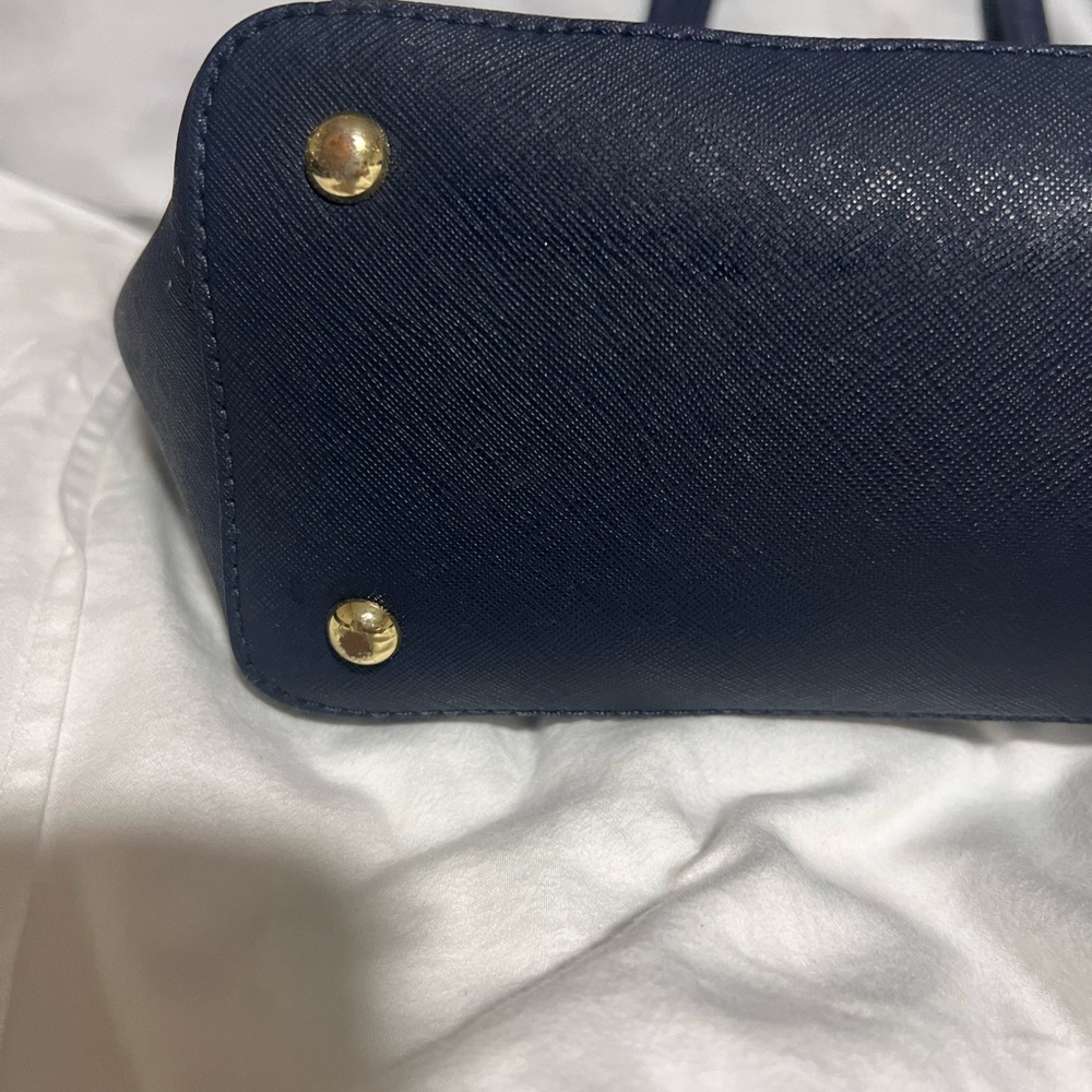 Michael Kors Blue Tote Structured Design Gold Accents - Picture 5 of 7